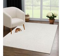 VIMODA Tapis de salon, salle à manger, à poils courts, design bohème, couleur unie, effet très profond moderne, couleur : crème, dimensions : 200 x 290 cm