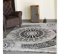 VIMODA tibet6447 Classique Salon Tapis, Dich Tissé, Melliert Médaillon Motif, Top Qualité, Noir/Gris - Gris/Noir, 120 x 170 cm
