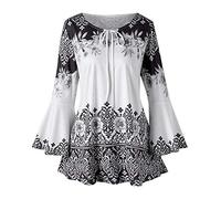 Vimoli Blouses Femme Élégant Vintage Imprimé Fleurs Tunique à Manches Longues Grande Taille Chic T-Shirts Basique Lâché Casual Haut Shirt Pull Chemise (A Noir,XXL)