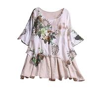 Vimoli Chemisiers Femme Été Élégant Patchwork de Dentelle Tunique Manches 3/4 Chic T-Shirt Col en V Haut Blouses Lâché Grande Taille(WE Jaune,3XL)