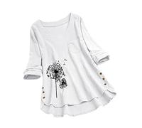 Vimoli Chemisiers Femme Été Élégant Patchwork de Dentelle Tunique Manches 3/4 Chic T-Shirt Col en V Haut Blouses Lâché Grande Taille(WG Blanc,XXL)