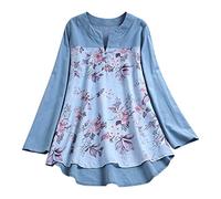 Vimoli Chemisiers Femme Été Élégant Patchwork de Dentelle Tunique Manches 3/4 Chic T-Shirt Col en V Haut Blouses Lâché Grande Taille(WB Bleu,5XL)