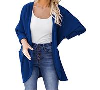 Vimoli Gilet Femme Pull Manteau Cardigan en Tricot Veste à Manches Longues Légère Ouverte Devant Tricoté Sweaters Jacket Décontracté Ample Manches Chauve-Souris Outwear Automne(Bleu,L)