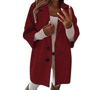 Vimoli Manteau Femme Blazer Blouson à Manche 3/4 Couleur Unie Revers Cardigans Veste Jacket Élégant Chic Mi-Longue Trench Coat Vintage OL Outwear avec Poches Automne Hiver Chaud(Vin,L)