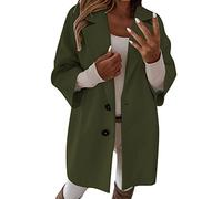 Vimoli Manteau Femme Blazer Blouson à Manche 3/4 Couleur Unie Revers Cardigans Veste Jacket Élégant Chic Mi-Longue Trench Coat Vintage OL Outwear avec Poches Automne Hiver Chaud(Vert Militaire,XXL)