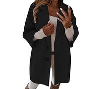 Vimoli Manteau Femme Blazer Blouson à Manche 3/4 Couleur Unie Revers Cardigans Veste Jacket Élégant Chic Mi-Longue Trench Coat Vintage OL Outwear avec Poches Automne Hiver Chaud(Noir,XXL)