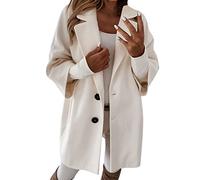 Vimoli Manteau Femme Blazer Blouson à Manche 3/4 Couleur Unie Revers Cardigans Veste Jacket Élégant Chic Mi-Longue Trench Coat Vintage OL Outwear avec Poches Automne Hiver Chaud(Blanc,XXL)
