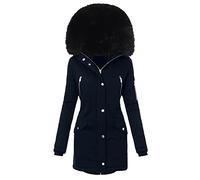 Vimoli Manteaux Femme Hiver Polaire Chaud Veste à Capuche en Fausse Fourrure Grande Taille Long Cardigan Blouson Gilet Outercoat Chaud Jacket Zippé Manche Longue Poches Outwear(C Marine,XL)