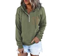 Vimoli Sweat à Capuche Femme 1/4 Zippée Pullover Hoodies Sweatshirt Manches Longues Ample Casual Jumper Hoodie Sweat Tops Printemps Automne (H Vert,XL)