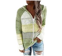 Vimoli Sweat à Capuche Femme Manches Longues Patchwork Épissage Sweat Col en v Manches Longues Automne Poids léger Tops en Tricot Pullover Sportwear(D Vert,4XL)
