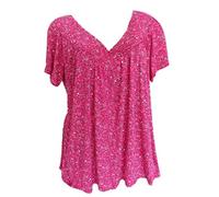 Vimoli Tunique Femme Été Vintage Imprimé Fleurs T-Shirts à Manches Courtes Lâché Col en V Pull Top Chic Tee-Shirt Blouses Chemisiers (A Rose Vif,XXL)