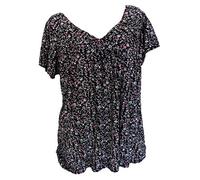 Vimoli Tunique Femme Été Vintage Imprimé Fleurs T-Shirts à Manches Courtes Lâché Col en V Pull Top Chic Tee-Shirt Blouses Chemisiers (A Noir,M)