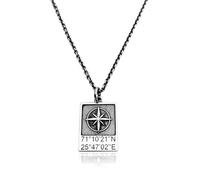 ViMon Collier Homme Argent 925 Coordonnées Personnalisées avec Rose des Vents - Gravure Nom ou Date - Cadeau Homme Voyageur Made in Italy