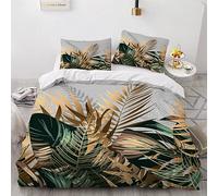 VIMOOR Feuille Palmier Tropical Housse de Couette 240x260 Adulte 3D Motif Or Vert Parure de Lit 2 Personnes en Doux Microfibre Linge de Lit 3 Pièces avec Fermeture Éclai et 2 Taie d'oreiller 50x75