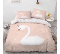 VIMOOR Housse de Couette 140x200 Enfant Cygne Parure de Lit 1 Personnes Ado Fille 3 Pièces avec Fermeture Éclai et 2 Taie d'oreiller 3D Animaux De Dessin Animé Douce Microfibre Ensemble de Literie