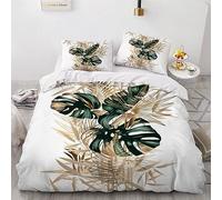 VIMOOR Housse de Couette 200x200 Feuille Tropicale Verte Parure de Lit 2 Personnes Ado Fille Enfant 3 Pièces avec Fermeture Éclai et 2 Taie d'oreiller 3D Hawaii Douce Microfibre Ensemble de Literie