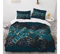 VIMOOR Housse de Couette 240x260 Adulte Feuilles Tropicales 3D Parure de Lit 2 Personnes en Respirante Microfibre Or Vert Linge de Lit 3 Pièces avec Fermeture Éclai et 2 Taie d'oreiller 50x75
