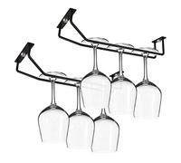 VIMOSS Lot de 2 porte-verres à vin à rail unique de 27 cm de long sous armoire, support de verres à pied en métal pour camping-car, mini bar, cuisine (noir mat)