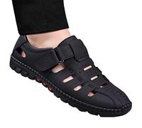 VIMTY Sandales creuses en cuir élégantes, pantoufles pour hommes, tongs, sandales de plage en cuir à bout fermé pour hommes (black,38)
