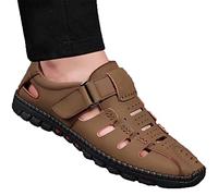 VIMTY Sandales creuses en cuir élégantes, pantoufles pour hommes, tongs, sandales de plage en cuir à bout fermé pour hommes (brown,40)
