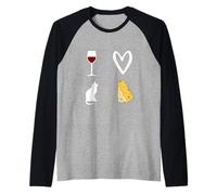 Vin Rouge, Chat et Fromage Voila ce Que J'aime Femme Homme Manche Raglan