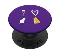 Vin Rouge, Chat et Fromage Voila ce Que J'aime Femme Homme PopSockets PopGrip Adhésif