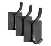 Vinabo 4 Pièces Crochet Adhesif Mural, Double Crochet Autocollant Solides Mural Adhesif peut êTre Utilisé sur les Armoires, les Portes, les Murs, sans Percer, Antirouille (Noir) (Lot de 3)