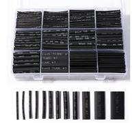 Vinabo 900 Pièces Gaines Thermorétractables Noires, Tubes Thermorétractables pour Isolation Électrique, Protection de Câbles, 12 Tailles - Ratio de Rétraction 2:1