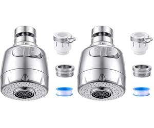 Vinabo Aérateur pour robinet rotatif à 360 °, buse robinet cuisine, évier avec filtre régulateur de tête, 2 modes, aérateur robinet, atomiseur robinet, tête robinet de cuisine, argenté (Lot de 2)