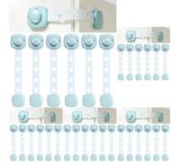 Vinabo Bloc Porte Securite Bebe, 6 pcs Bloc Placard Bebe Réglables, Securite Placard Enfant pour Tiroirs, Placards, Réfrigérateurs, Serrures de Sécurité pour Enfants, Blue (Lot de 5)