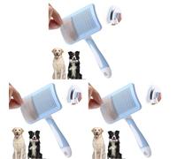 Vinabo Brosse Autonettoyante pour Chiens et Chats, Peigne de Toilettage avec Épilation en Un Clic, Enlever 95% des Poils Morts - Bleu (Lot de 3)