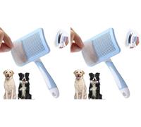 Vinabo Brosse Autonettoyante pour Chiens et Chats, Peigne de Toilettage avec Épilation en Un Clic, Enlever 95% des Poils Morts - Bleu (Lot de 2)