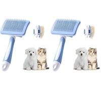 Vinabo Brosse,Autonettoyante pour Poils pour Chiens de Petite,Brosse pour Chat/Animaux de Compagnie,Pour Eliminer des Tomentose Sous-poil Tangles-Bleu (Lot de 2)
