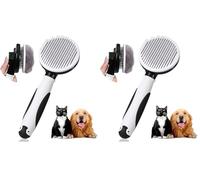 Vinabo Brosse pour Chiens Petite,Chats. chaton, Autonettoyante Enlèvement des Poils en Un Clic Morts et Sous-Poils (Lot de 2)