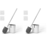 Vinabo Brosse Toilettes WC Silicone Plate, Balai Toilette WC à Séchage Rapide, Anti-Goutte Balayette WC Brosse, Montage Mural/au Sol, Blanc (Lot de 2)