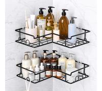 Vinabo Etagere Douche Angle Sans Percage, 2 Pièces avec Crochets, Noir | Etagere Salle de Bain Sans Percage, Rangement Douche Adhésif pour Shampoing, Gel Douche et Accessoires