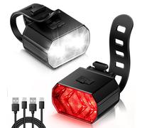 Vinabo Kit Lumières Vélo Recharge USB Longue Autonomie | Phare Et Feu Arrière, 6 Modes D'Éclairage, Étanche Ipx6, Léger Et Durable. Adapté À Tous Les Vélos