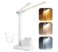 Vinabo Lampe de Bureau LED, 3 Luminosité 3 Couleurs Lampe Bureau, Protection des Yeu Lumiere Bureau USB pour Lire Étude Portable Pliable, Tactile, Dimmable, pour Enfant,pour Chambre,Chevet,Bureau