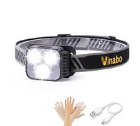 Vinabo Lampe Frontale Rechargeable, Lampe Frontale LED Ultra Puissante Détecteur de Mouvement, 6 Modes d'éclairage, Réglable Étanche Léger pour Camping,Cyclisme, Course [Classe énergétique A+++]