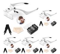 Vinabo Loupe Serre-Tête avec Lumière LED, Loupe De Tête avec - 5 Lentilles Détachables(1.0X 1.5X 2.0X 2.5X 3.5X), pour Tous Les Travaux de Précision, Lecture, Bijoutier, Broderie, Couture, Bijoux