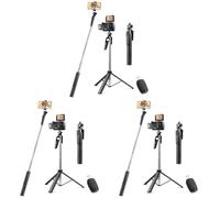 Vinabo Perche à Selfie Bluetooth 3 en 1, Trepied Smartphone, 160CM Perche Selfie Rétractable, Stabilisateur Smartphone avec télécommande Amovible et Rotation à 360°, pour iPhone, Galaxy, Huawei