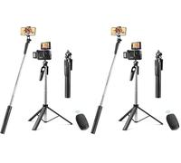 Vinabo Perche à Selfie Bluetooth 3 en 1, Trepied Smartphone, 160CM Perche Selfie Rétractable, Stabilisateur Smartphone avec télécommande Amovible et Rotation à 360°, pour iPhone, Galaxy, Huawei