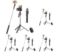 Vinabo Perche à Selfie Bluetooth 3 en 1, Trepied Smartphone, 160CM Perche Selfie Rétractable, Stabilisateur Smartphone avec télécommande Amovible et Rotation à 360°, pour iPhone, Galaxy, Huawei