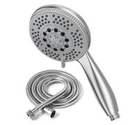 Vinabo Pommeau de douche + 1,5 m flexible douche en acier tube, 5 fonctions jet de douche multifonction à haute pression, ABS chromé Pulvérisateur douche anti-calcaire pommeau avec buse Argenté