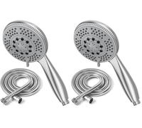 Vinabo Pommeau de douche 1,5 m tuyau en acier, 5 fonctions jets, haute pression, ABS chromé, pulvérisation anticalcaire, buse (Lot de 2)