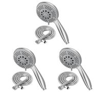 Vinabo Pommeau de douche 1,5 m tuyau en acier, 5 fonctions jets, haute pression, ABS chromé, pulvérisation anticalcaire, buse (Lot de 3)