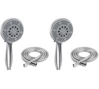 Vinabo Pommeau de Douche avec 1,5m Tuyau - Douchette Tête Réglable à Haute Pression - ABS Chromé - Poignée Ergonomique et Buse en Silicone Auto-nettoyante - Pommeau Douche Grande (Lot de 2)