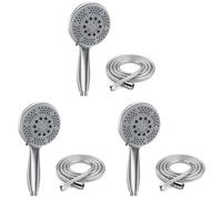 Vinabo Pommeau de Douche avec 1,5m Tuyau - Douchette Tête Réglable à Haute Pression - ABS Chromé - Poignée Ergonomique et Buse en Silicone Auto-nettoyante - Pommeau Douche Grande (Lot de 3)