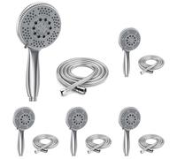 Vinabo Pommeau de Douche avec 1,5m Tuyau - Douchette Tête Réglable à Haute Pression - ABS Chromé - Poignée Ergonomique et Buse en Silicone Auto-nettoyante - Pommeau Douche Grande (Lot de 5)
