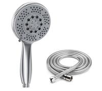Vinabo Pommeau de Douche avec 1,5m Tuyau - Douchette Tête Réglable | ABS Chromé - Poignée Ergonomique et Buse en Silicone Auto-nettoyante - Pommeau Douche Grande